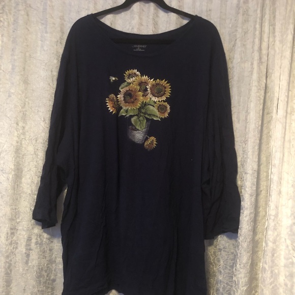 EUC Vintage Catherine’s Sunflower 3/4 Sleeve Navy Tunic, plus Size 5X - Picture 1 of 3